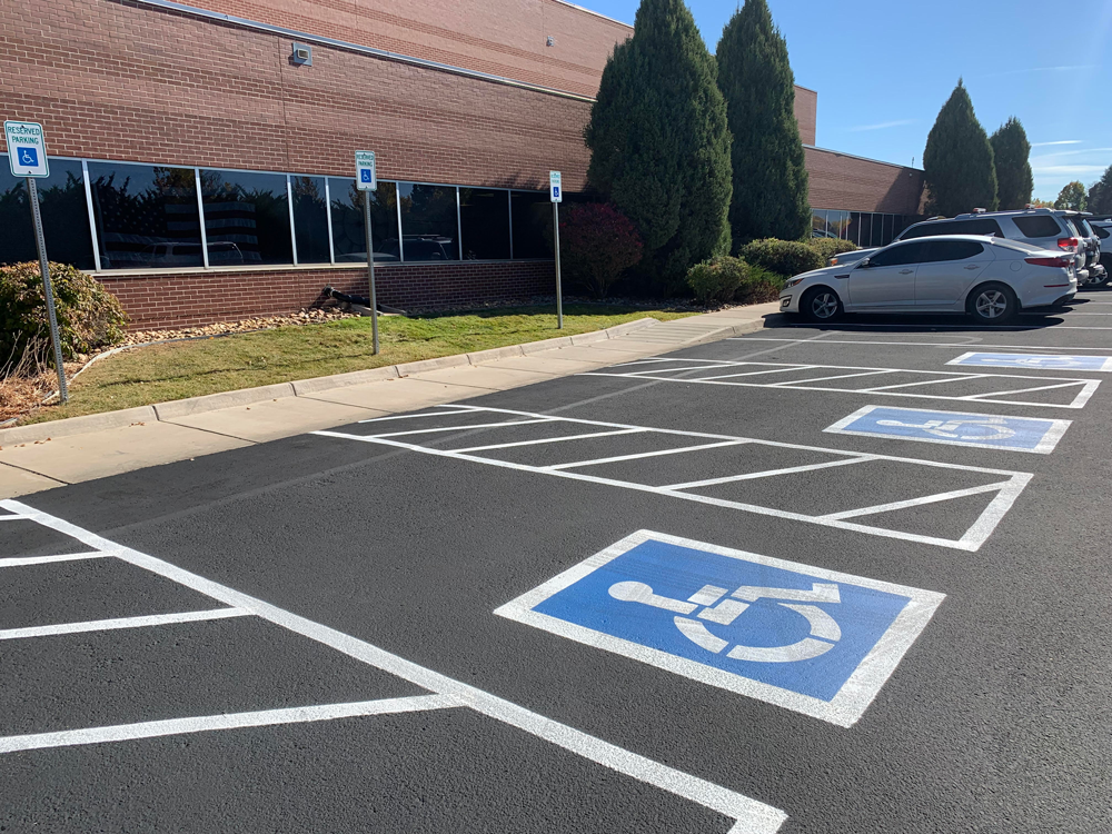 Freshly Striped parking lot with handicap accessible spaces